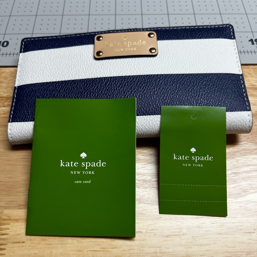 Kate Spade Navy and White Striped Wallet with Gold Logo - Picture 2 of 6